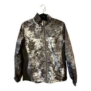 New Balance Women’s Softshell Jacket Size L – Black & White Abstract Print, Full